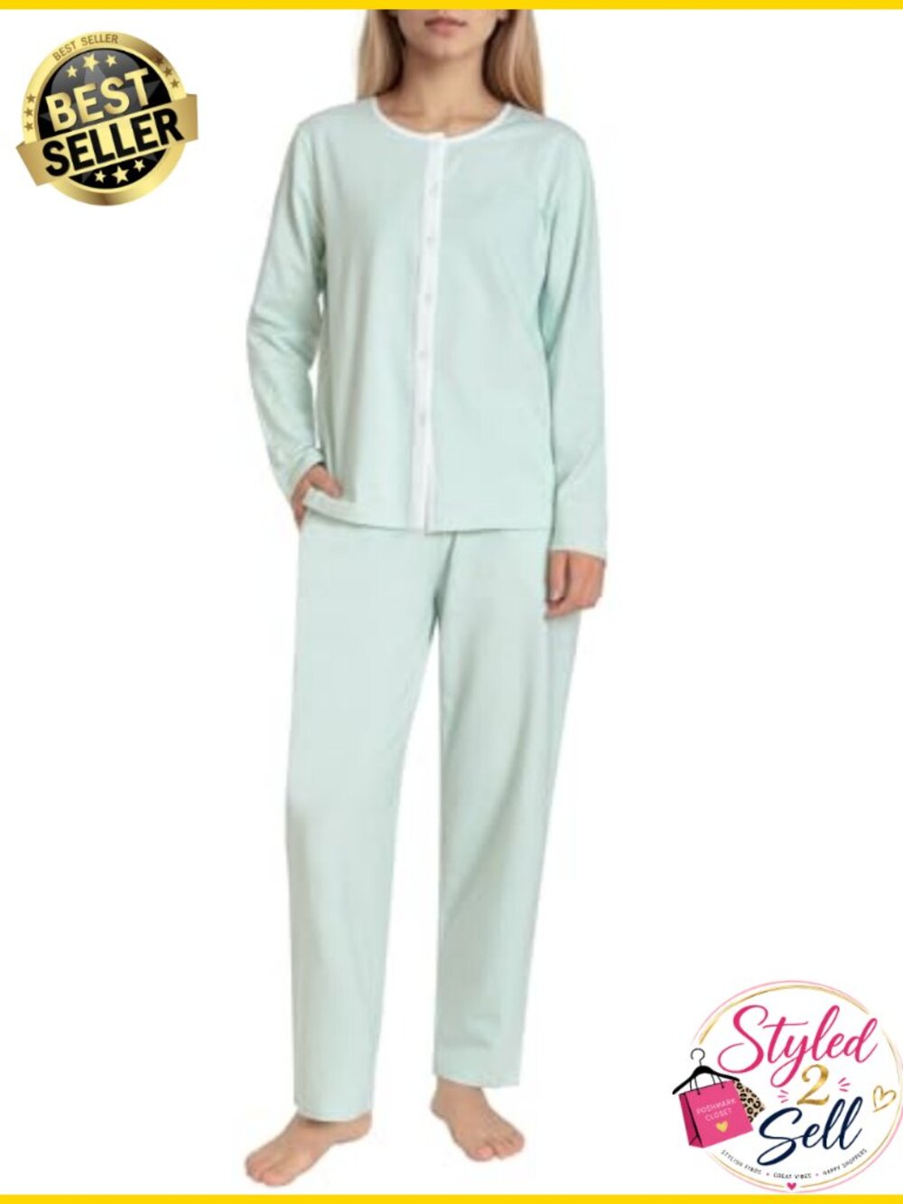 Petite Cotton Pajama Set Striped Button Down Long Sleeve PJs